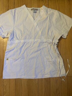 White Wrap Scrub Top - Green Town